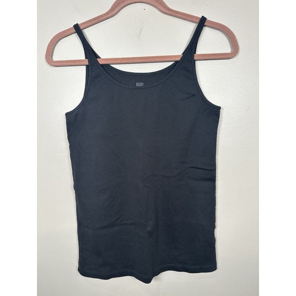 EILEEN FISHER Tank Top Size Large Stretch Organic Cotton Scoop Neck Black USA - Picture 1 of 6